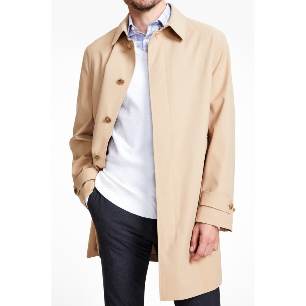 Michael Kors Mens 46R Classic-Fit Belted Wool Lined Raincoat Trench Coat Brown